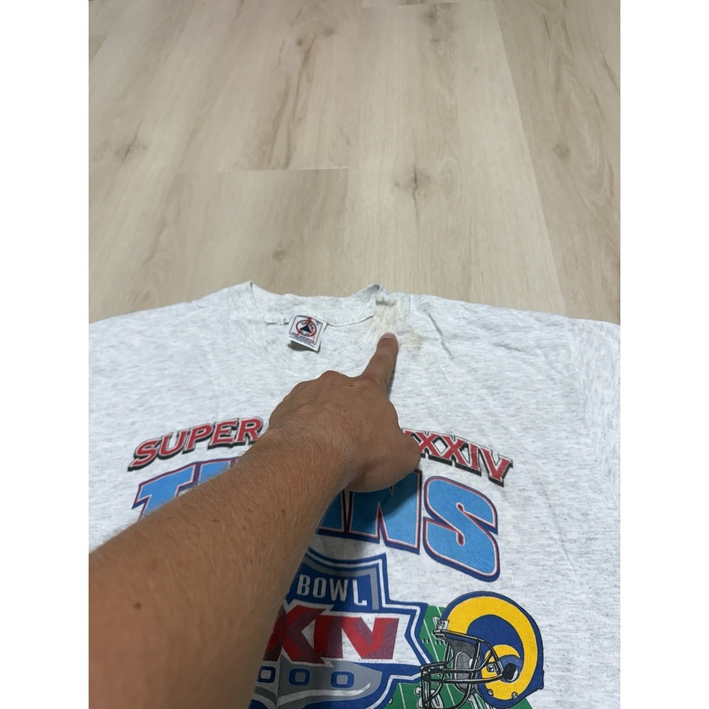 NFL Team Apparel T-Shirt Mens Large White Super Bowl XXXIV Titans Rams Graphic - Picture 5 of 6